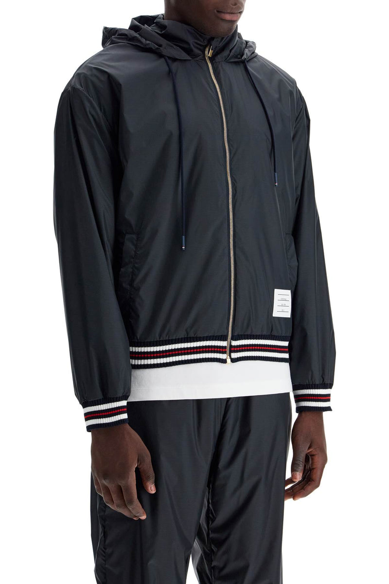 Thom Browne Windbreaker Jacket In Ripstop Fabric Blue