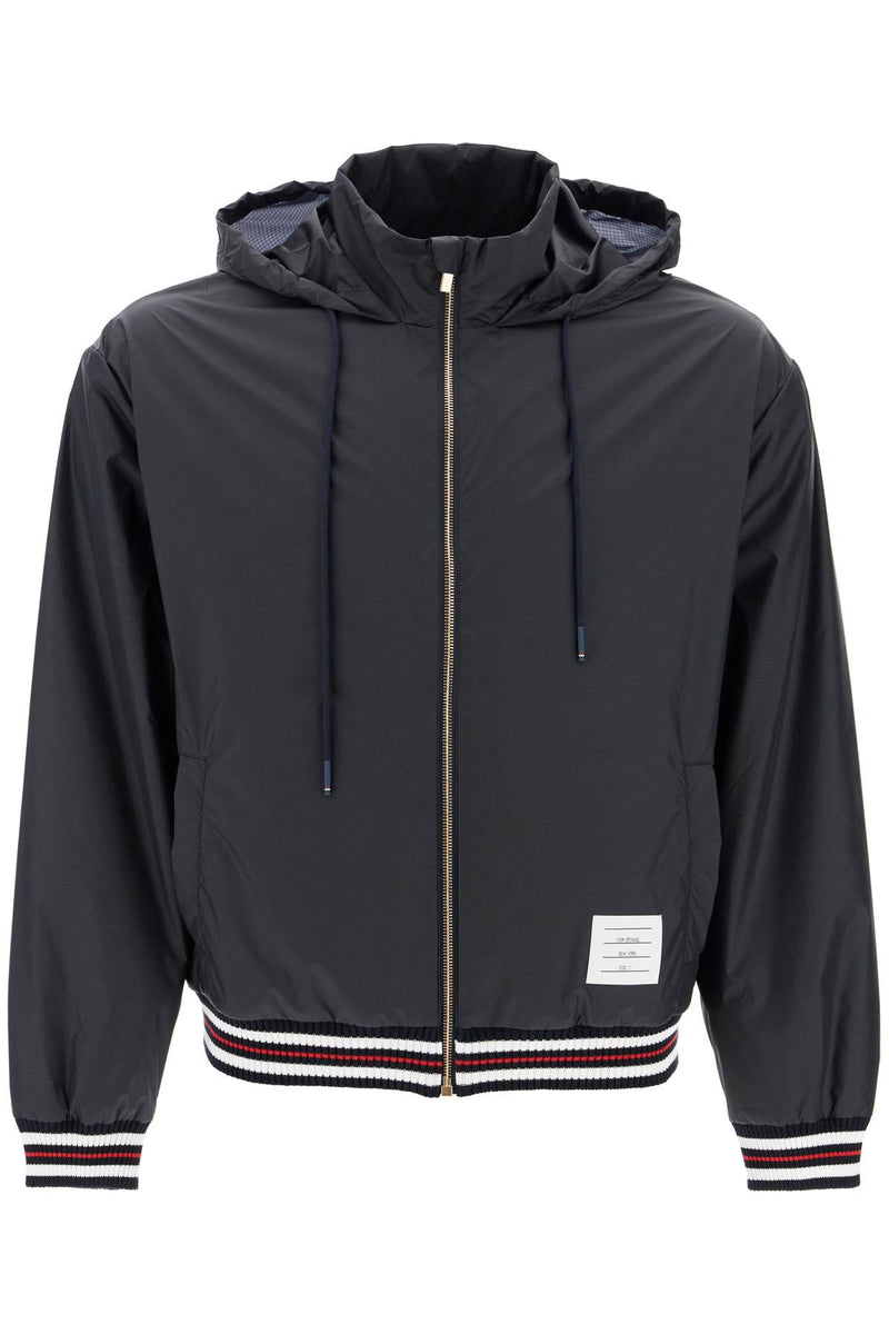 Thom Browne Windbreaker Jacket In Ripstop Fabric Blue