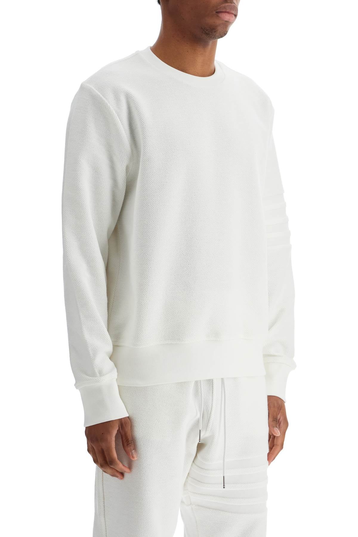 Thom Browne Thom Browne White Cotton Four Bar Crewneck Sweatshirt