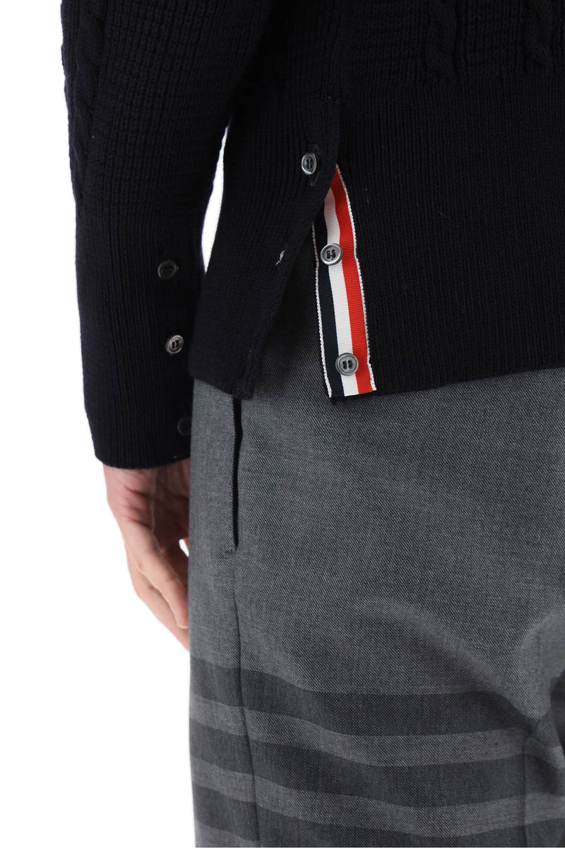 Thom Browne Cable Wool Sweater With Rwb Detail Blue