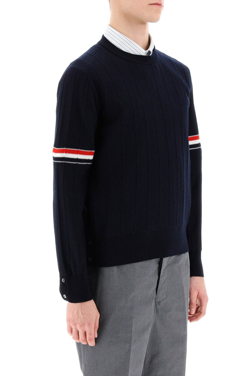 Thom Browne Crew-Neck Sweater With Tricolor Intarsia Blue