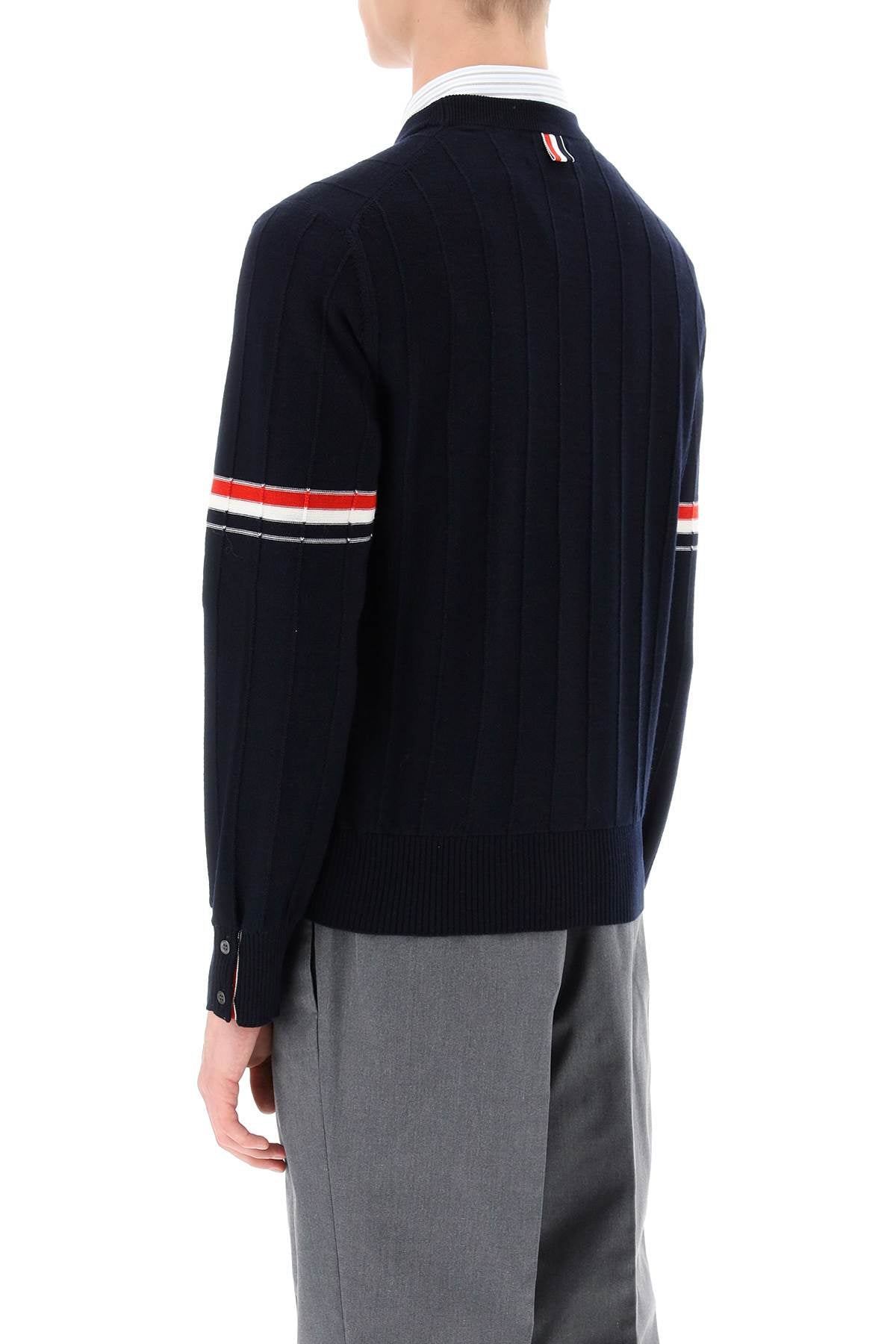 Thom Browne Crew-Neck Sweater With Tricolor Intarsia Blue