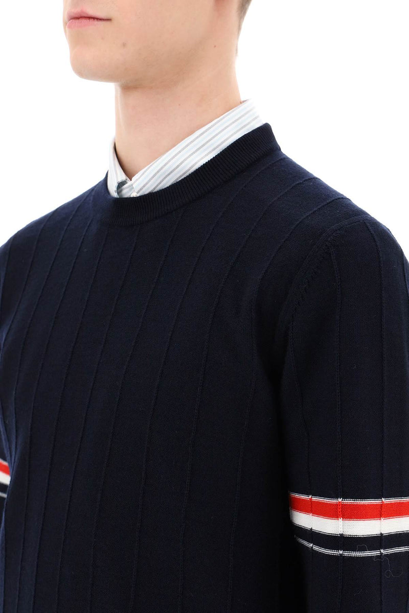 Thom Browne Crew-Neck Sweater With Tricolor Intarsia Blue