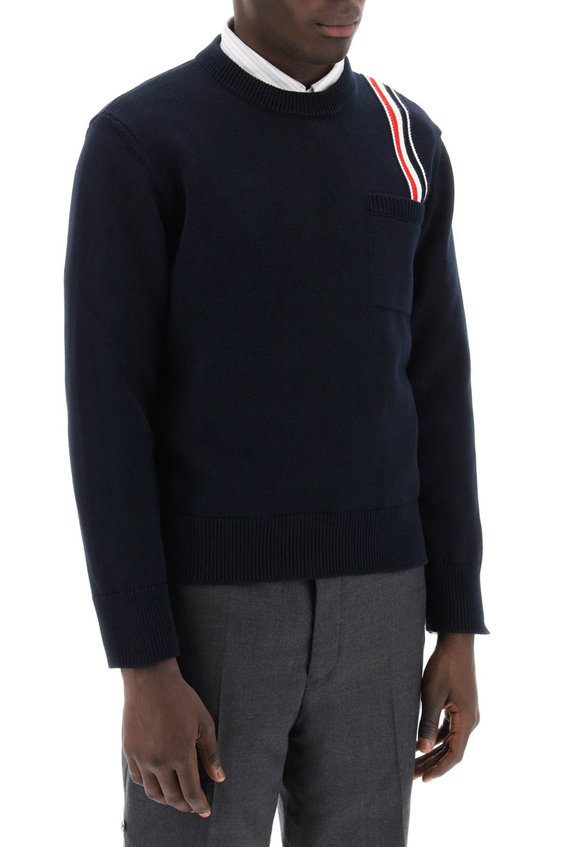 Thom Browne Cotton Pullover With Rwb Stripe Blue