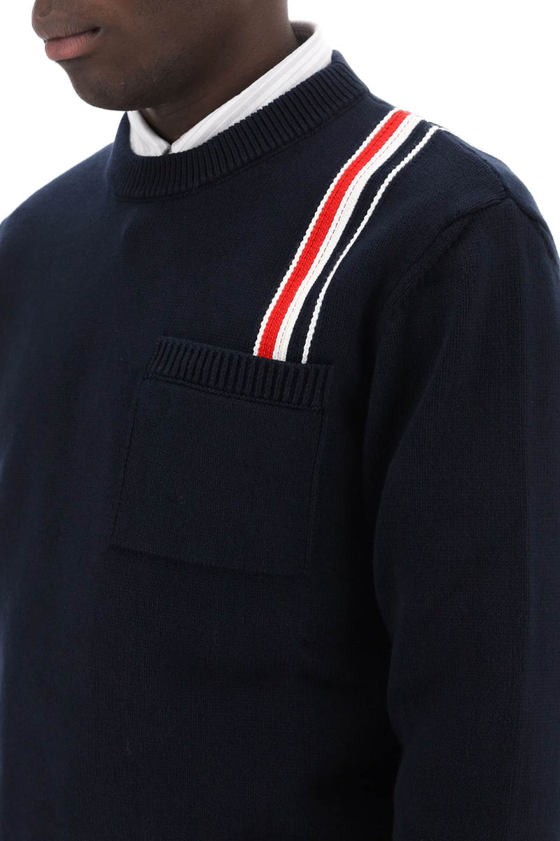 Thom Browne Cotton Pullover With Rwb Stripe Blue