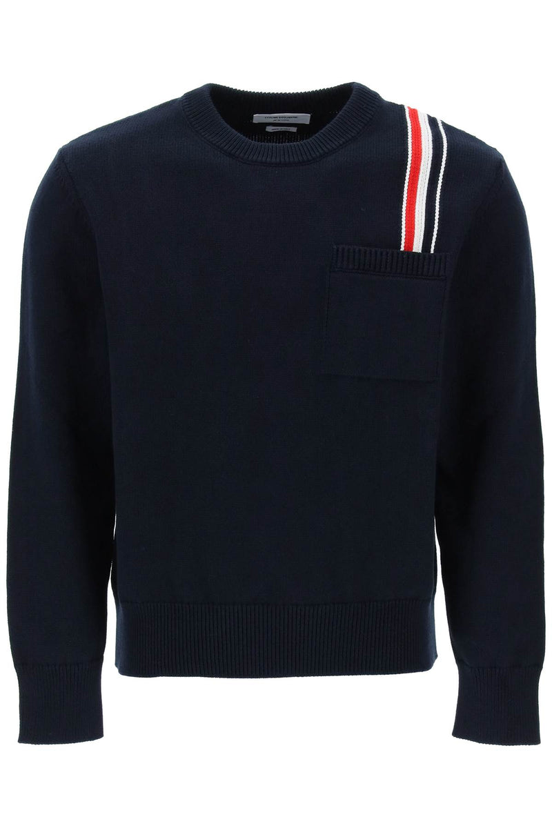 Thom Browne Cotton Pullover With Rwb Stripe Blue