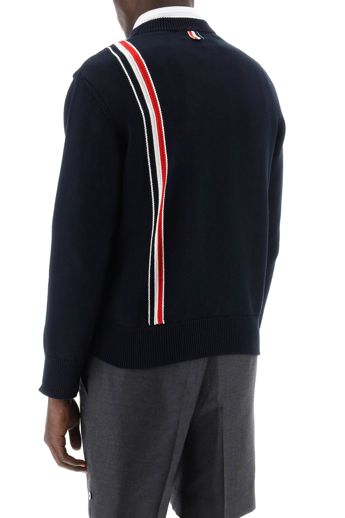 Thom Browne Cotton Pullover With Rwb Stripe Blue