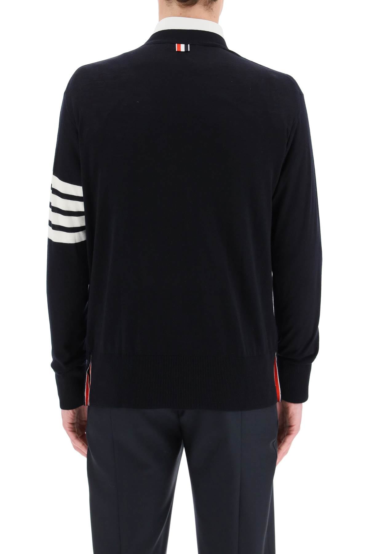 Thom Browne Merino Wool 4-Bar Cardigan Blue