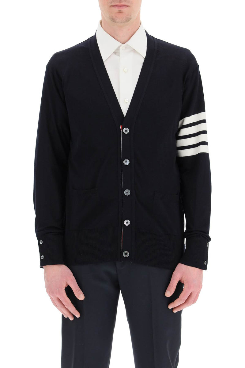 Thom Browne Merino Wool 4-Bar Cardigan Blue