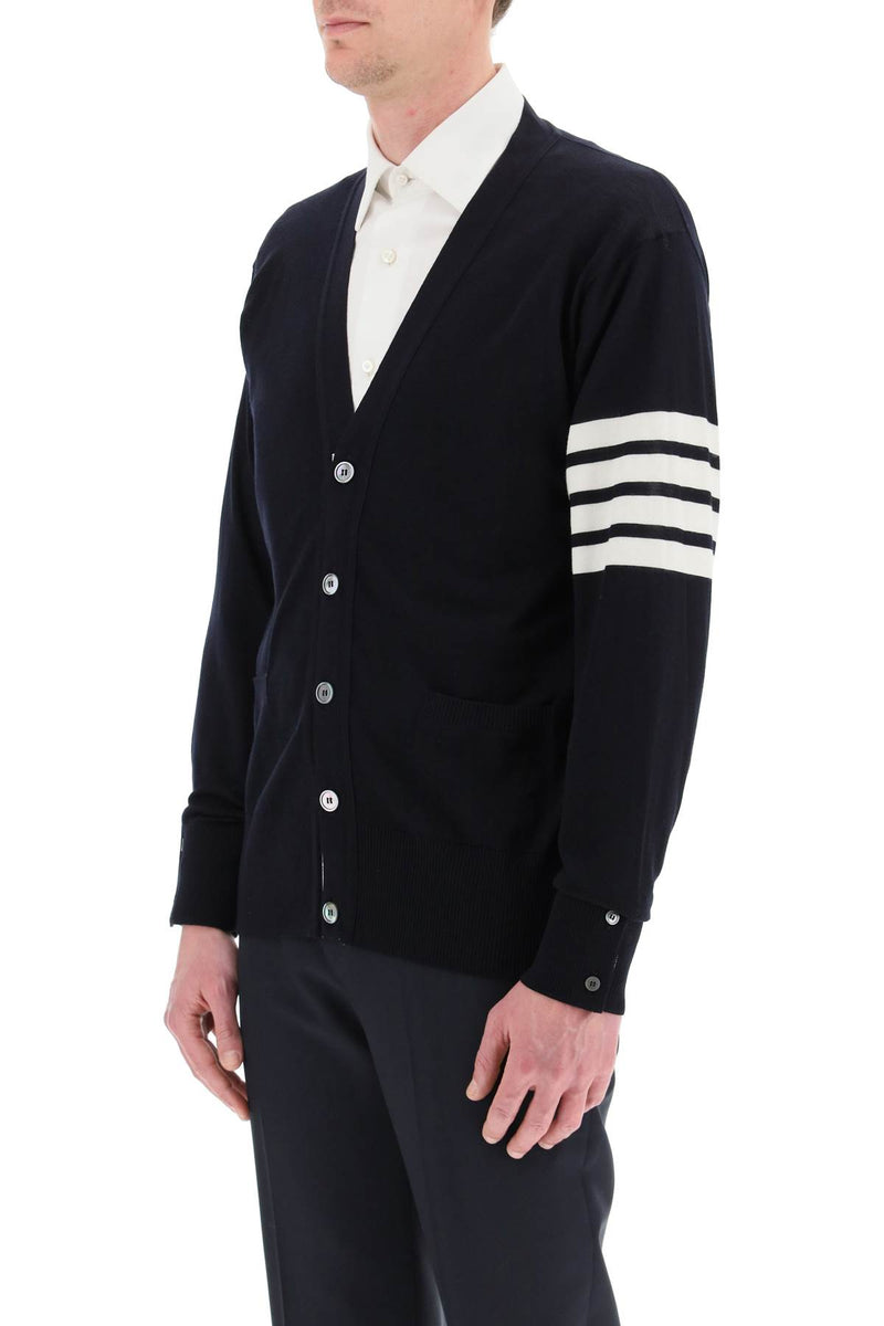 Thom Browne Merino Wool 4-Bar Cardigan Blue