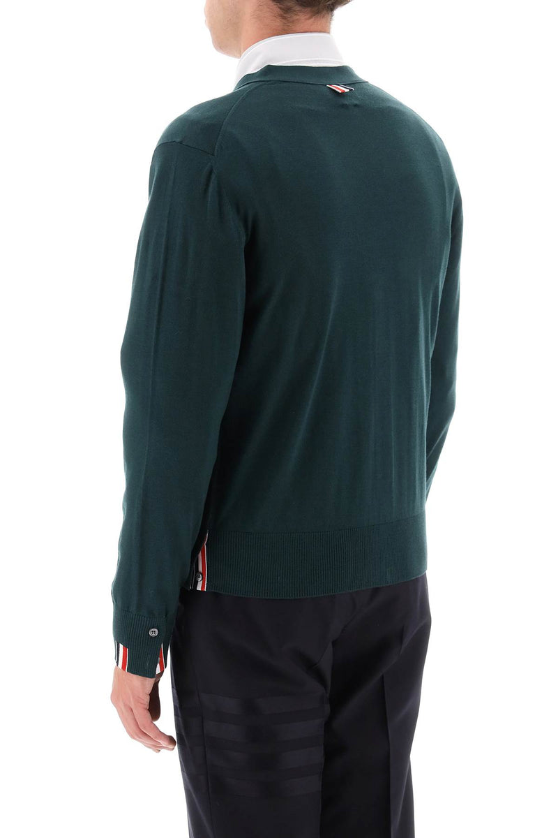 Thom Browne Merino Wool V-Neck Cardigan Green