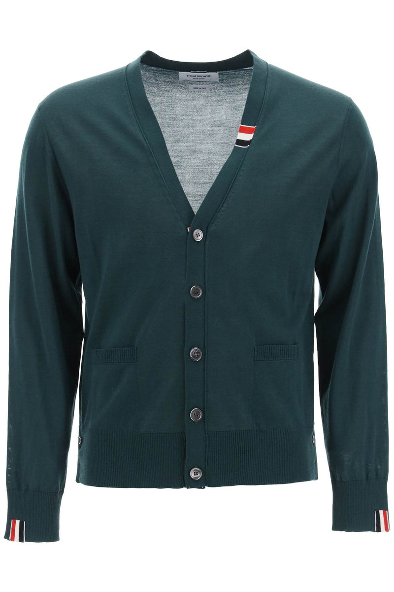 Thom Browne Merino Wool V-Neck Cardigan Green