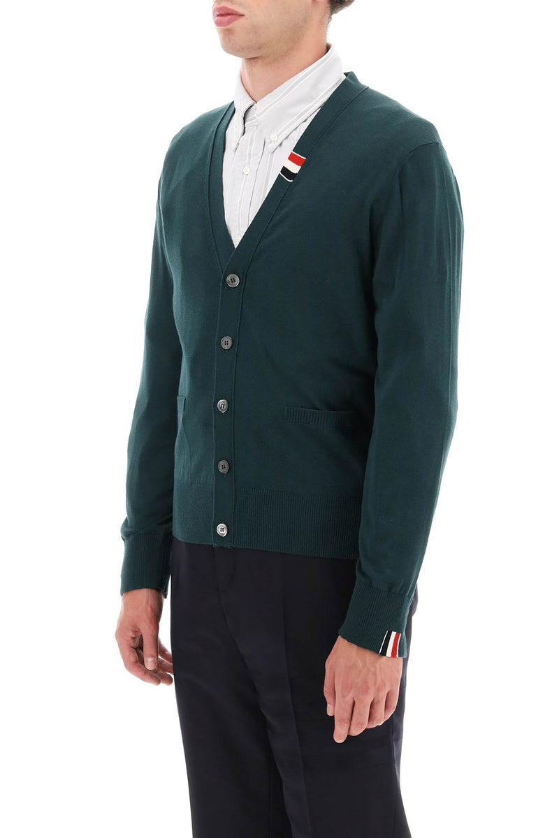 Thom Browne Merino Wool V-Neck Cardigan Green