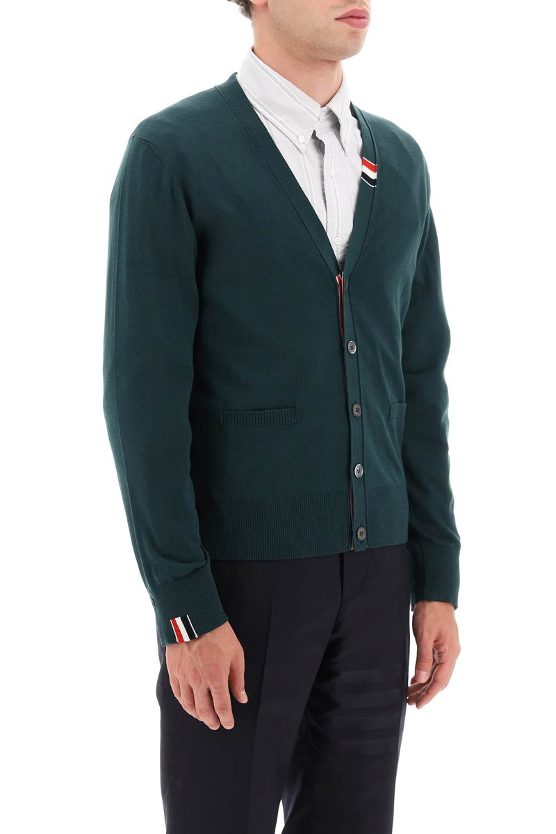 Thom Browne Merino Wool V-Neck Cardigan Green