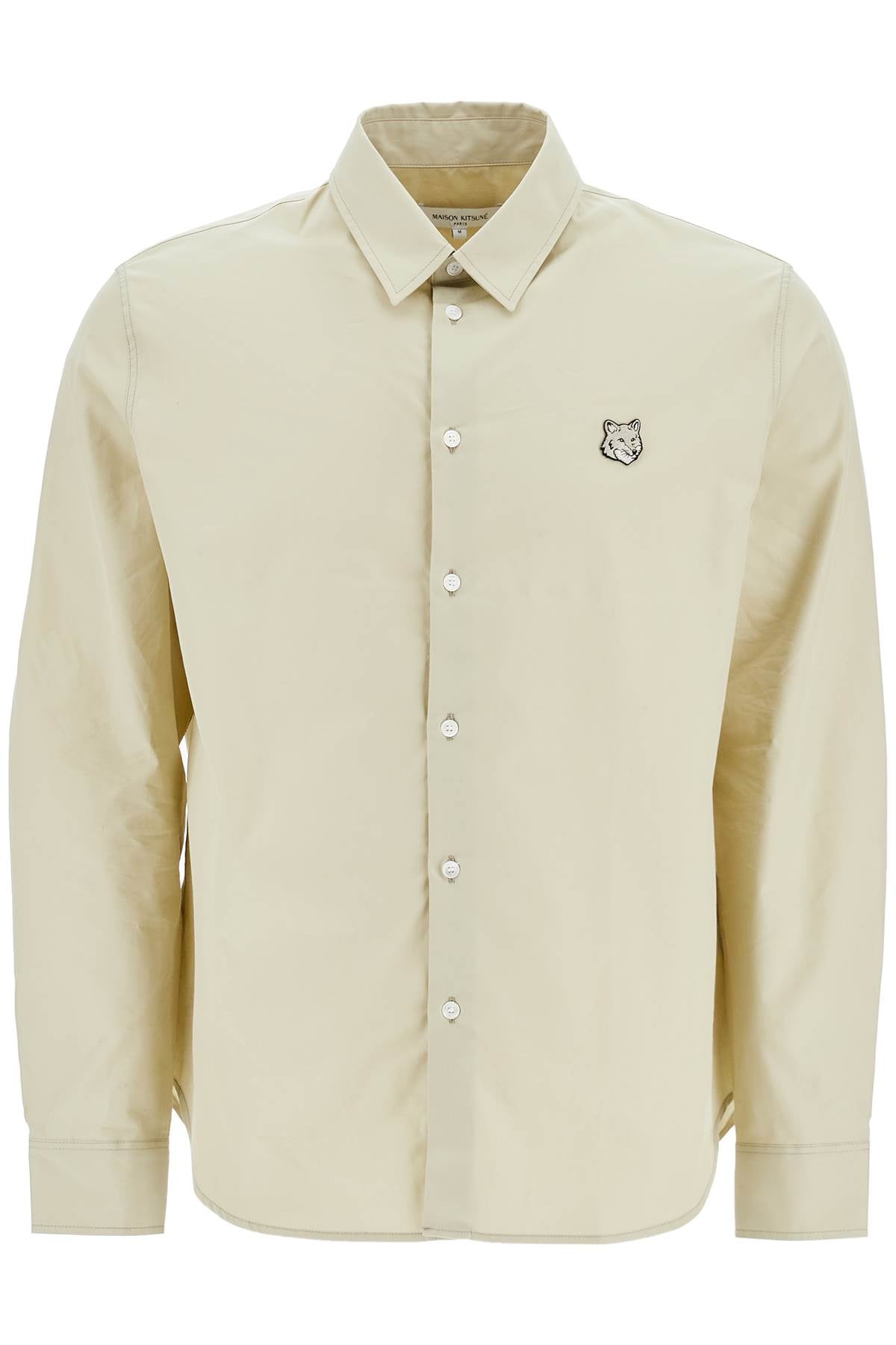 Maison Kitsune Light Green Cotton Shirt With Fox Embroidery