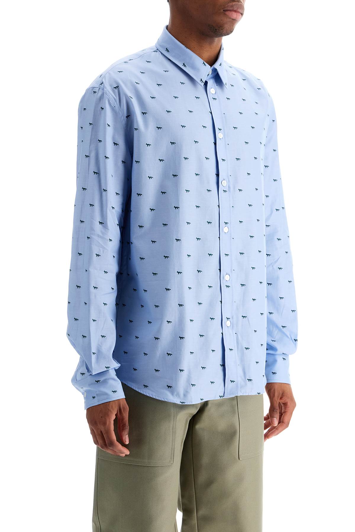 Maison Kitsune Light Blue Casual Cotton Shirt With Print