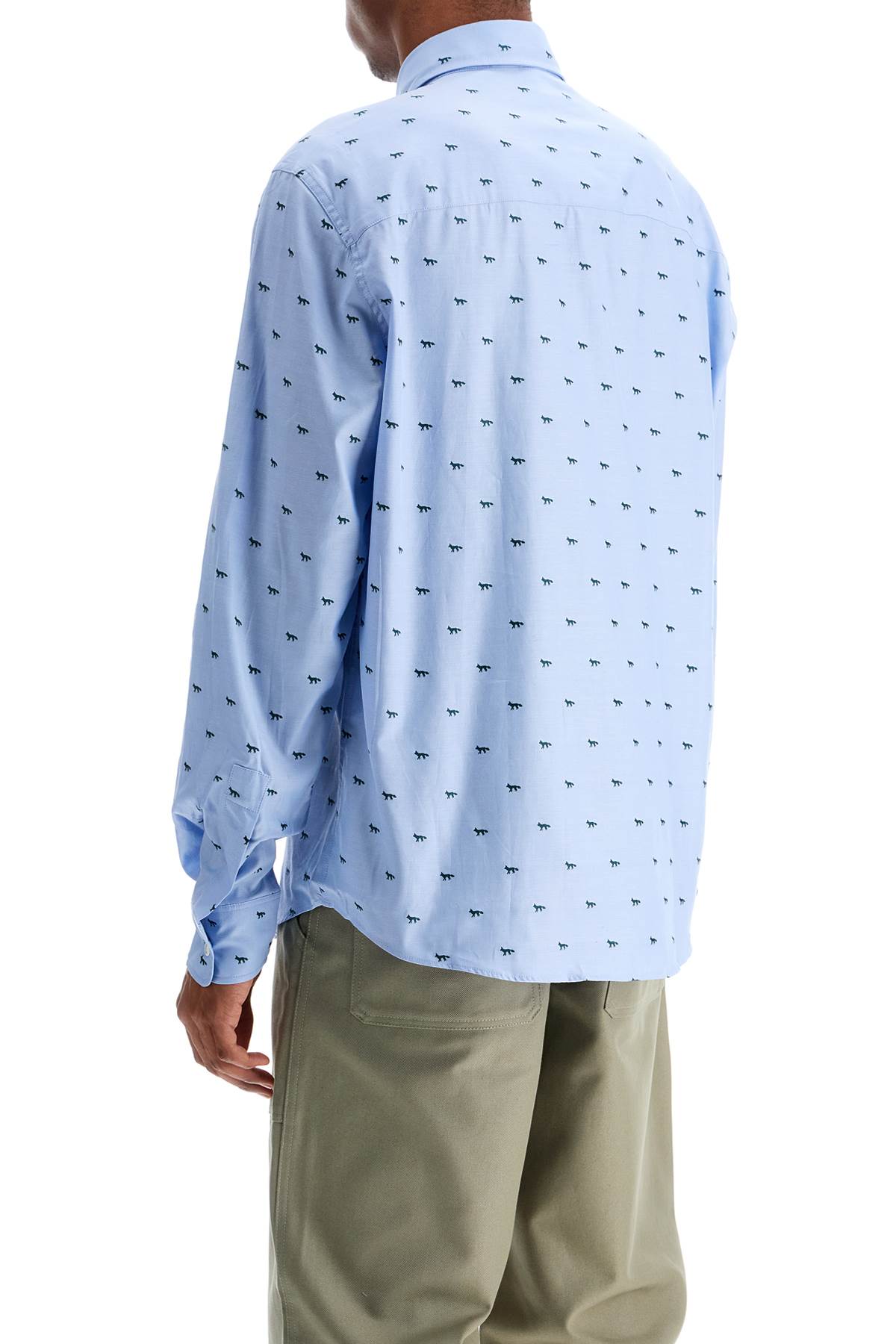 Maison Kitsune Light Blue Casual Cotton Shirt With Print