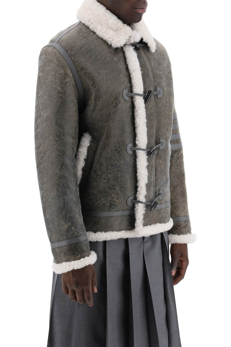 Thom Browne Shearling Cropped Montgomery Jacket Grey