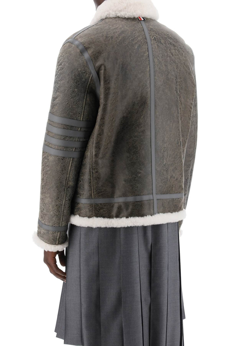 Thom Browne Shearling Cropped Montgomery Jacket Grey