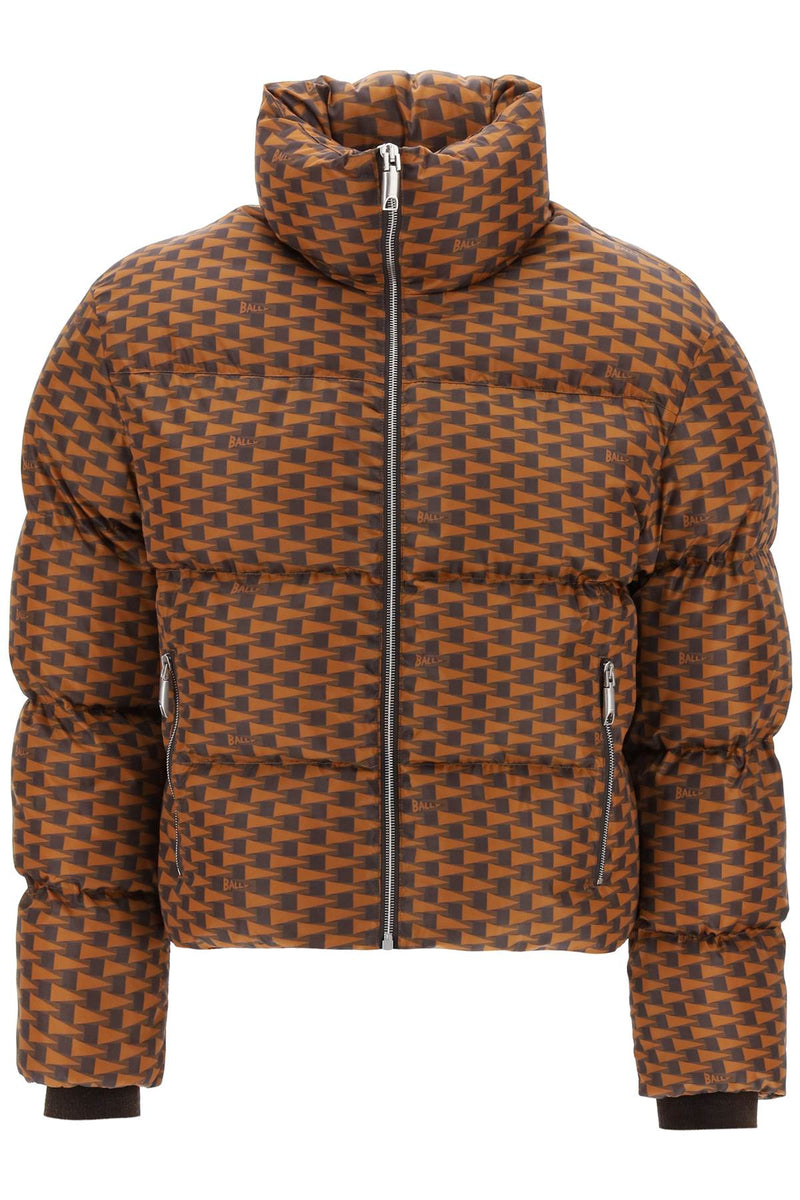 Bally Short Puffer Jacket With Pennant Motif Brown