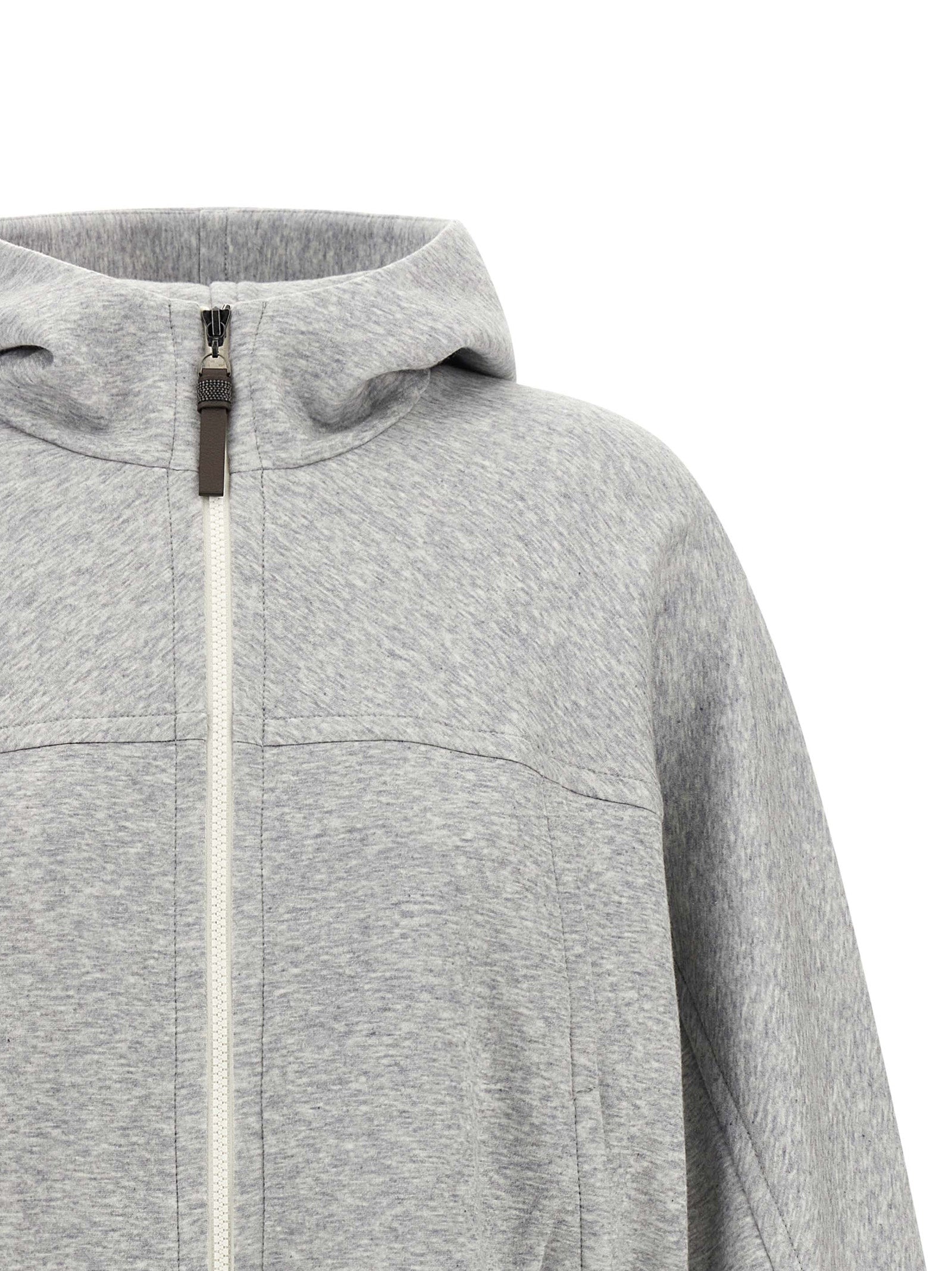 Brunello Cucinelli 'Shiny Zipper Pull' Cropped Hoodie