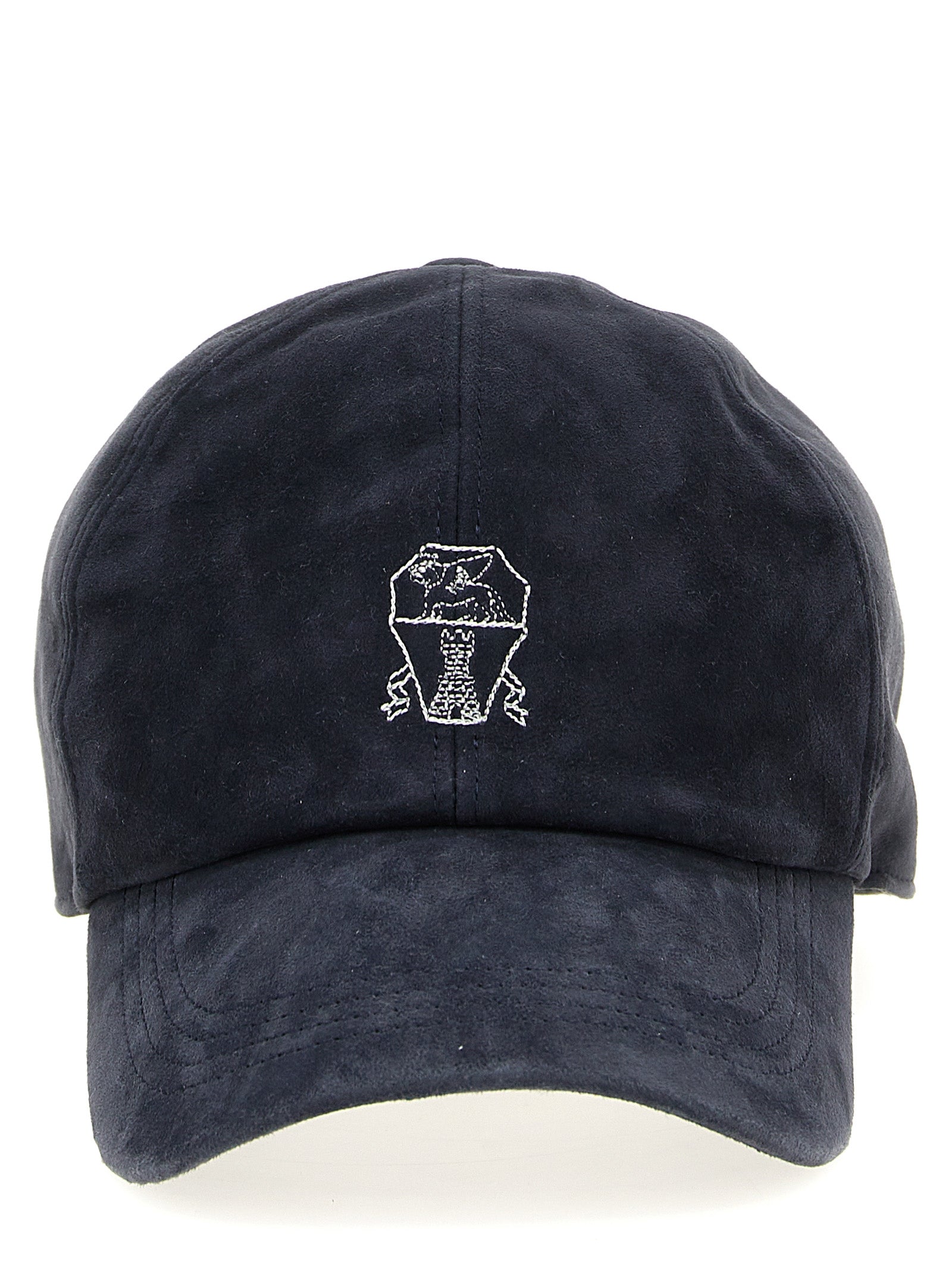 Brunello Cucinelli Suede Cap With Logo Embroidery