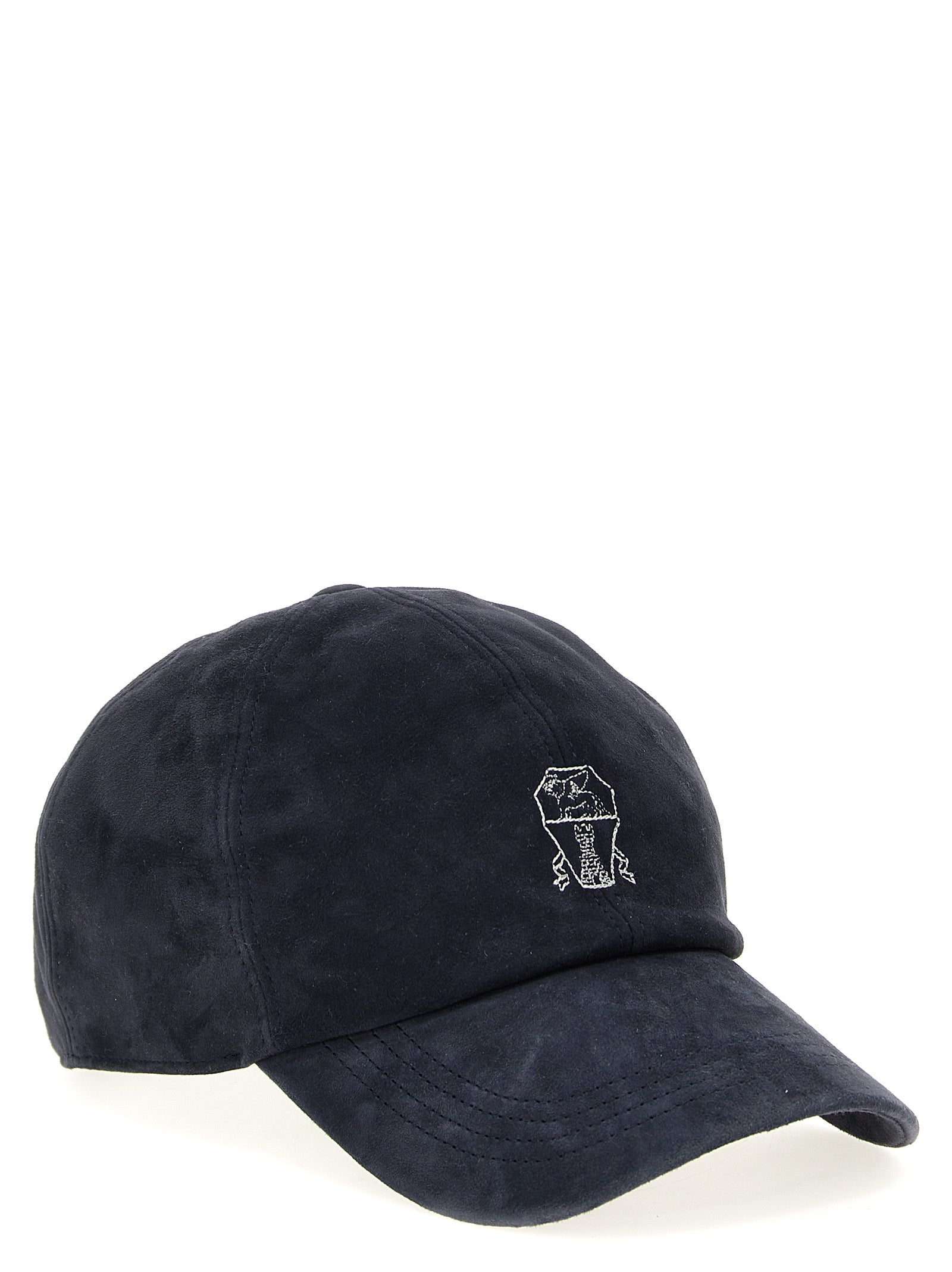 Brunello Cucinelli Suede Cap With Logo Embroidery