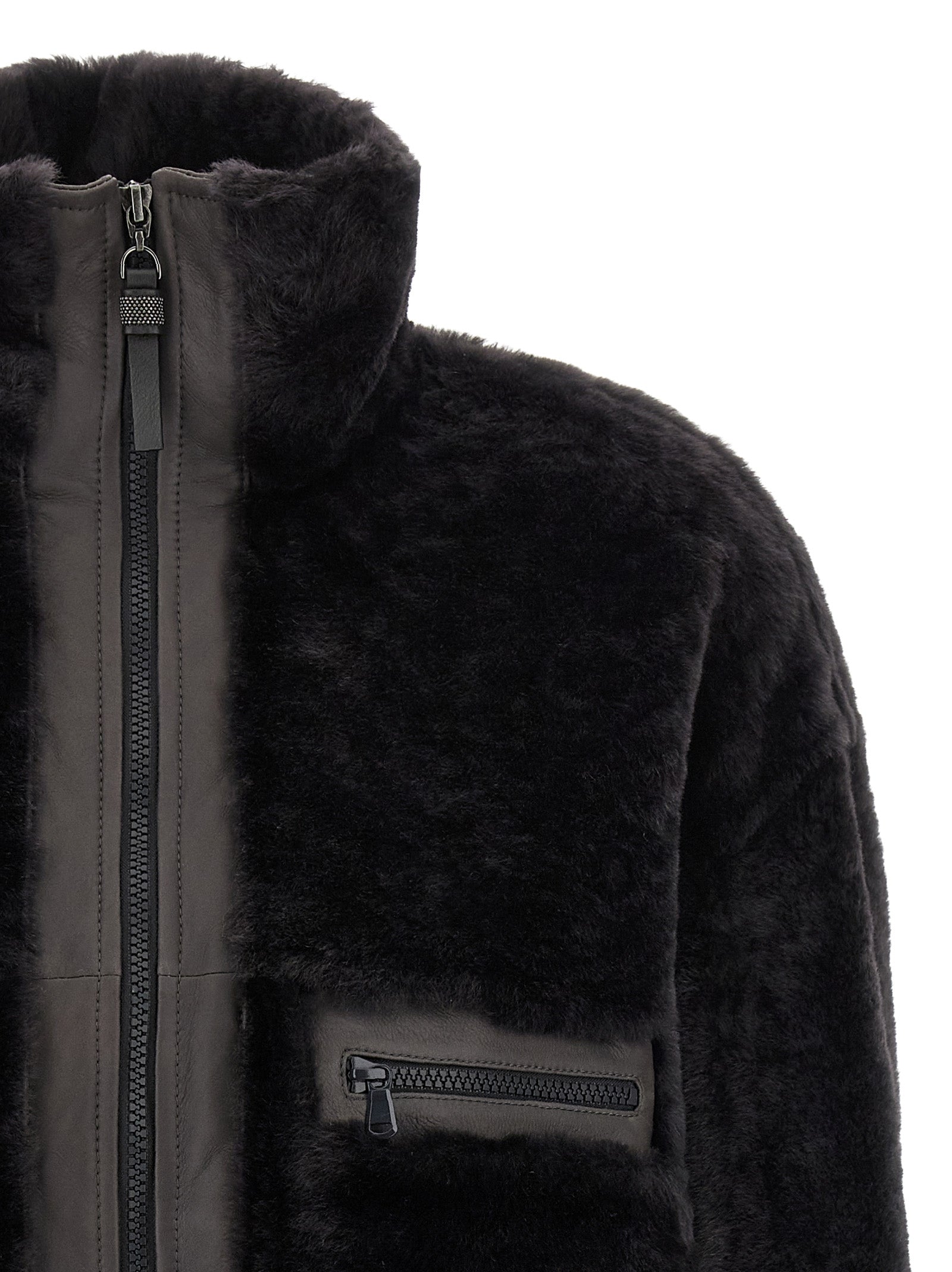 Brunello Cucinelli 'Shiny Zipper Pull' Shearling Jacket