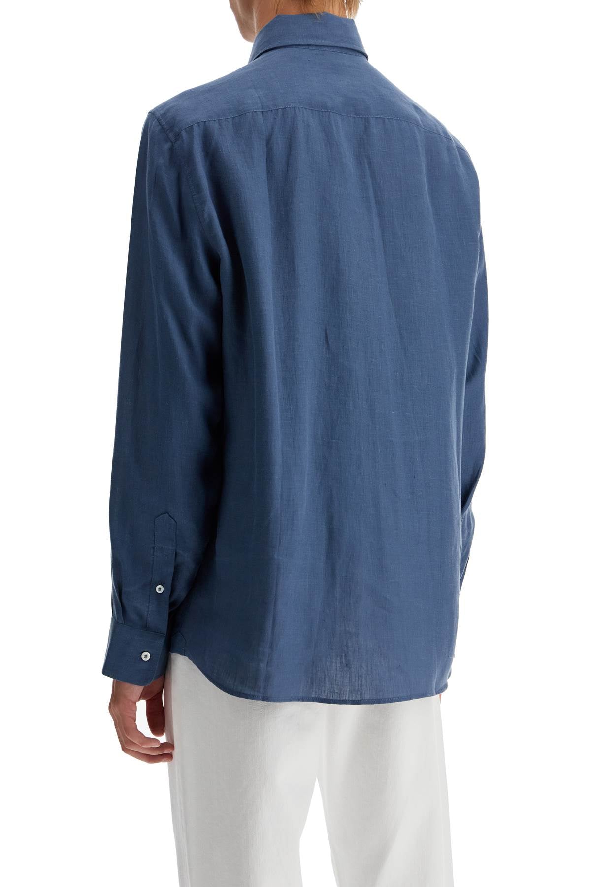 Brunello Cucinelli Easy Fit Hemp Shirt For A Comfortable Blue