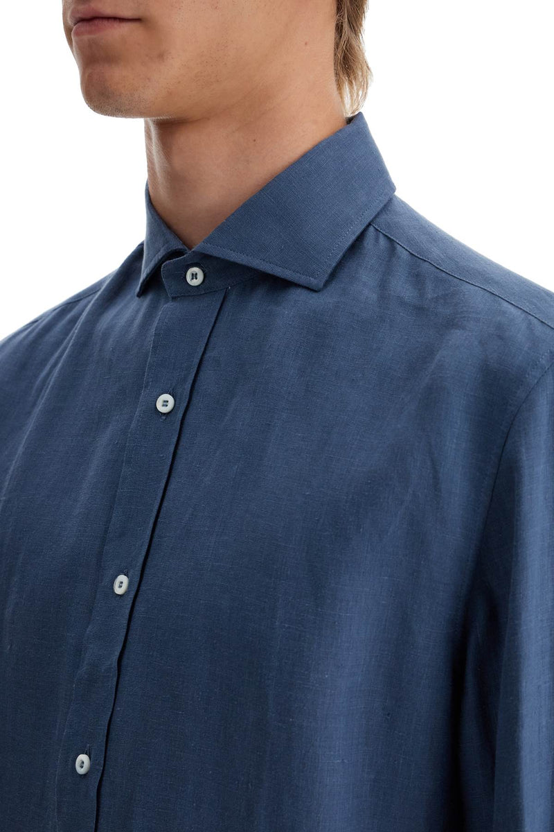 Brunello Cucinelli Easy Fit Hemp Shirt For A Comfortable Blue