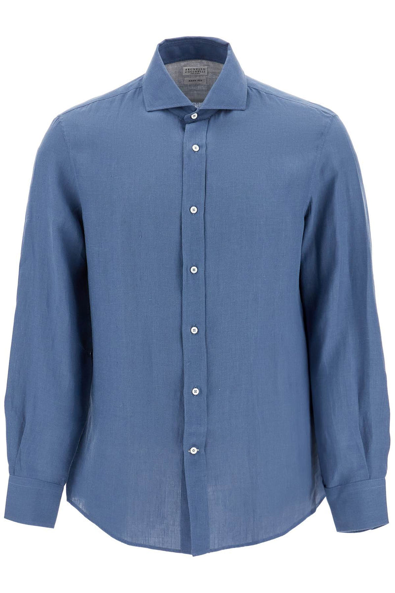 Brunello Cucinelli Easy Fit Hemp Shirt For A Comfortable Blue