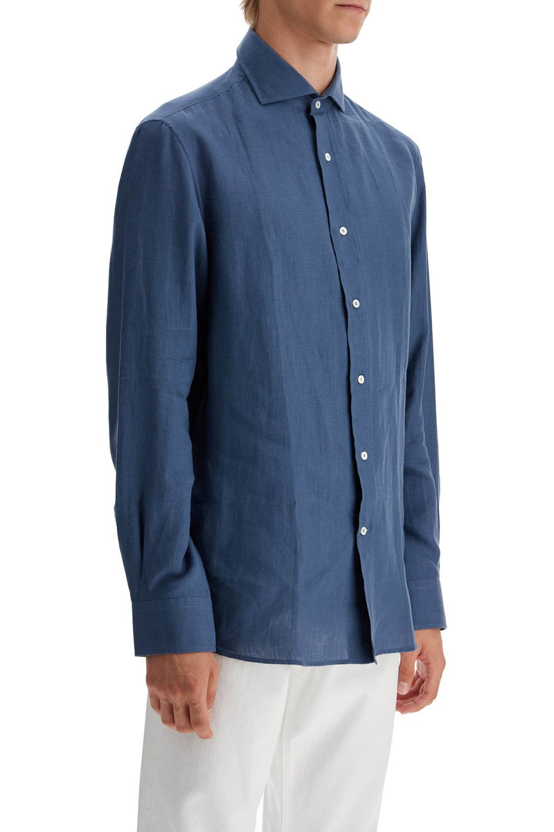 Brunello Cucinelli Easy Fit Hemp Shirt For A Comfortable Blue