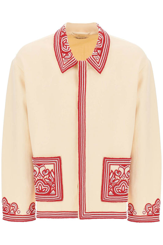 Bode Flora Bead-Embroidered Jacket Beige