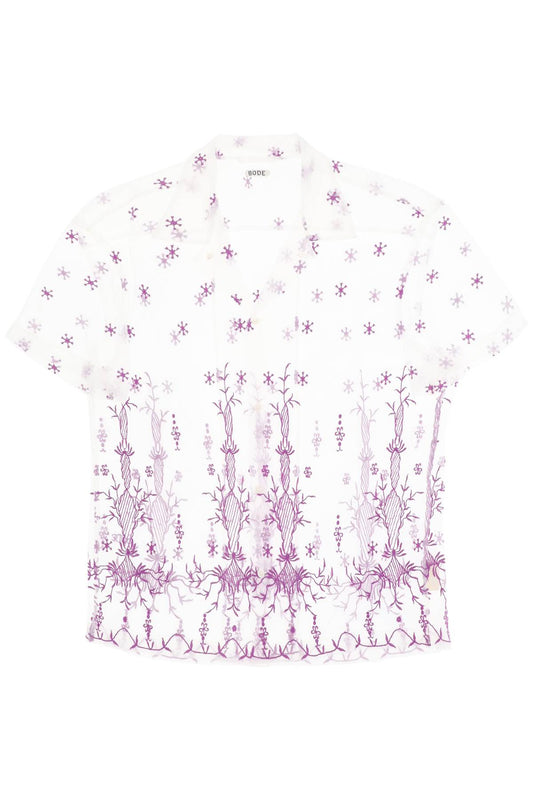 Bode Lavandula Bowling Shirt In Embroidered Tulle White