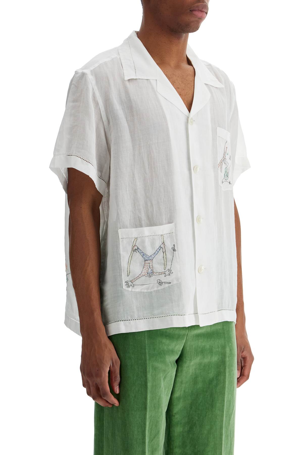 Bode Embroidered Linen Shirt