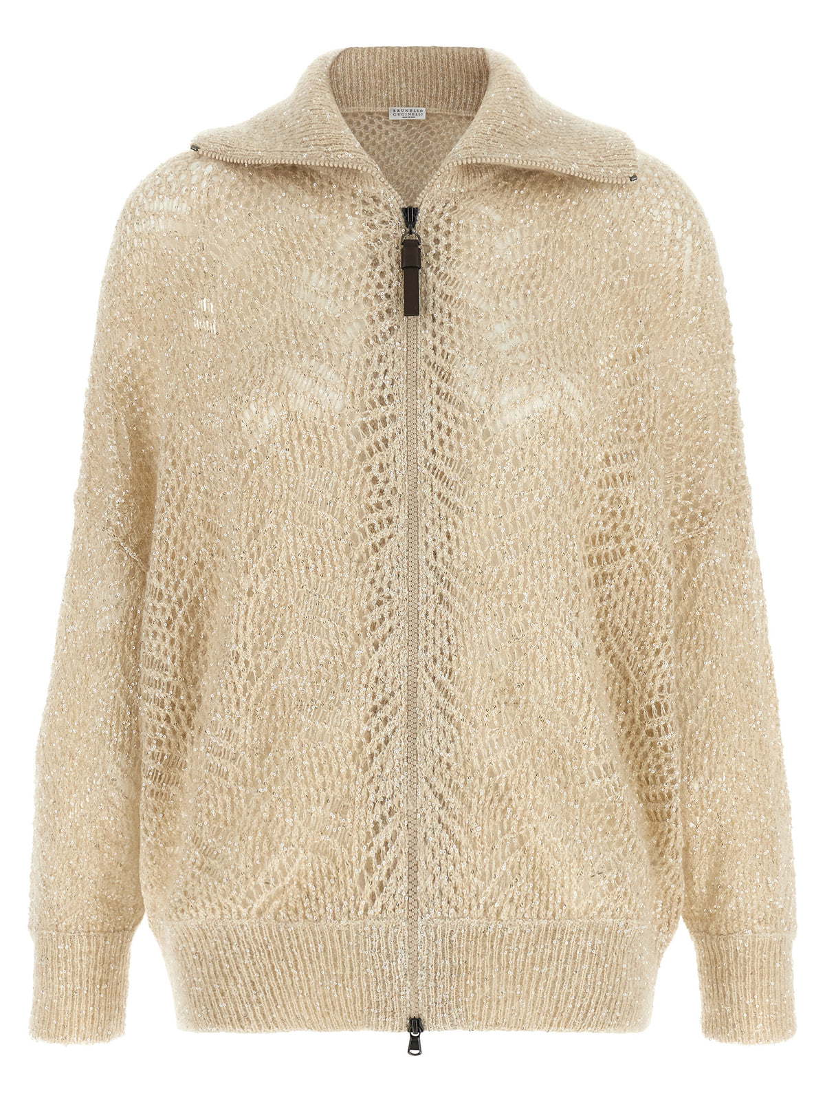 Brunello Cucinelli Beige 'Dazzling Abstract Leaf' Cardigan