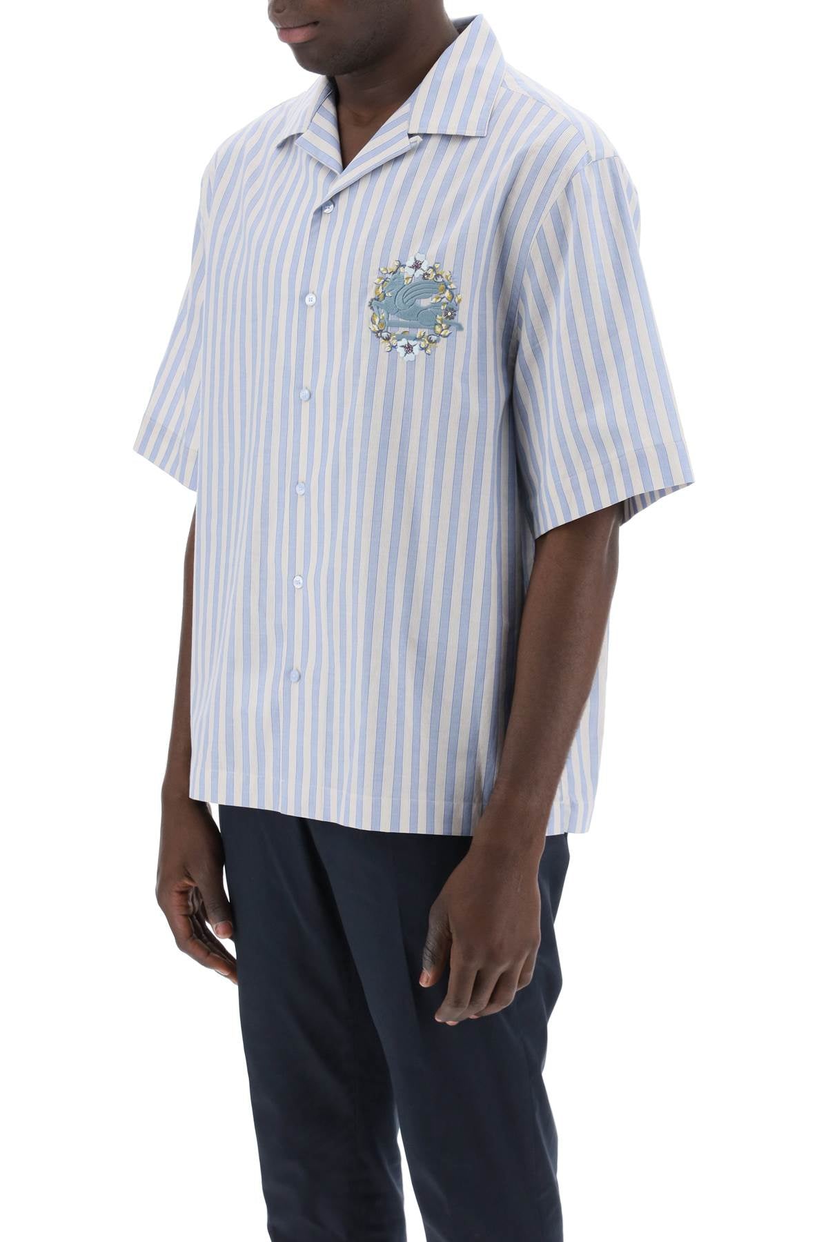 Etro Pegasus Striped Bowling Shirt