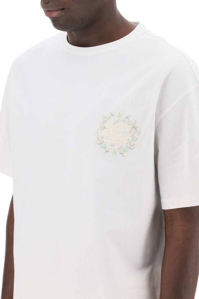 Etro Floral Pegasus Embroidered T-Shirt White