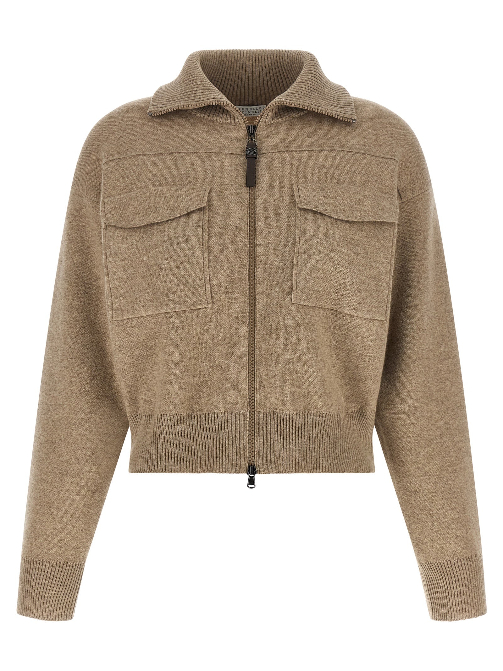 Brunello Cucinelli 'Shiny Zipper Pull' Wool Cardigan