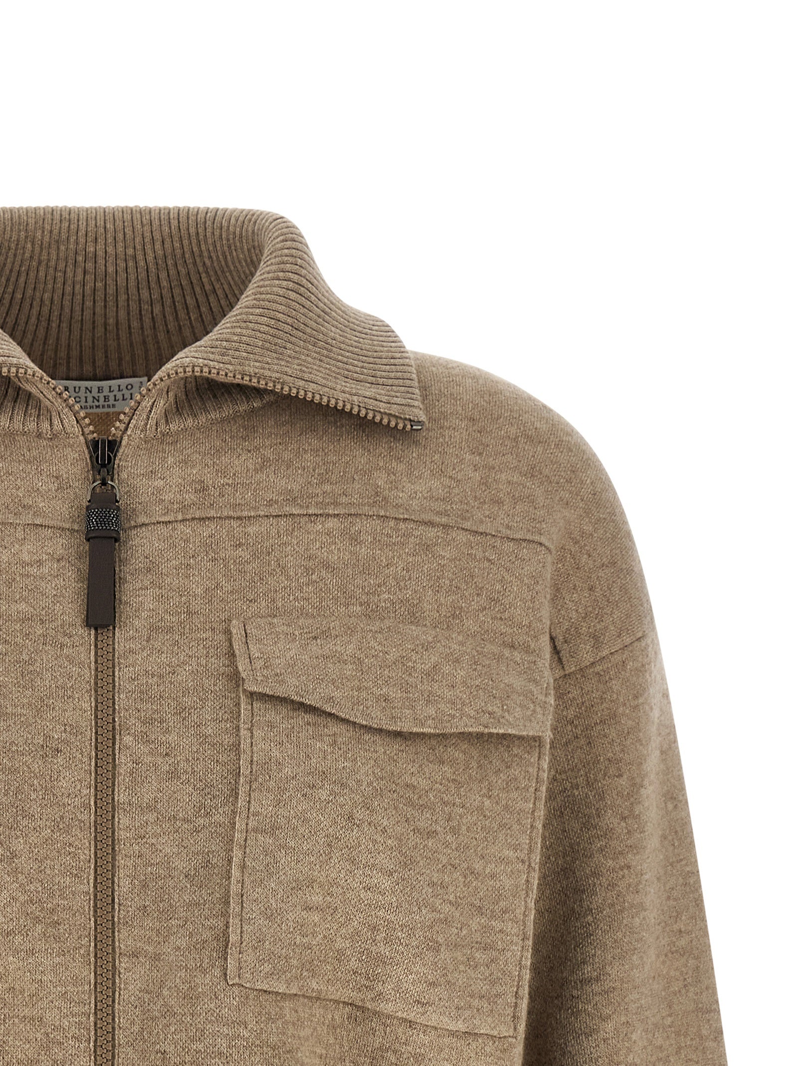 Brunello Cucinelli 'Shiny Zipper Pull' Wool Cardigan