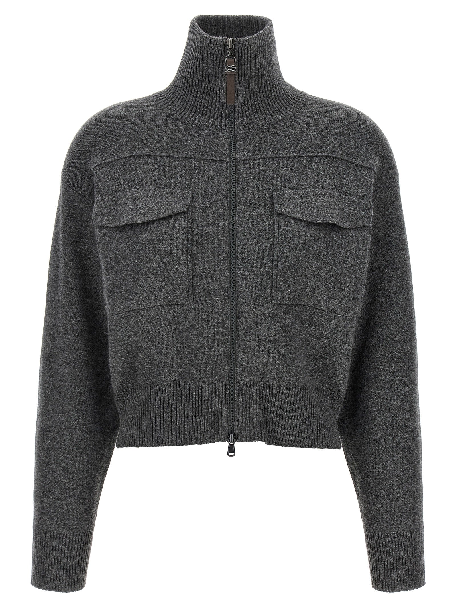 Brunello Cucinelli 'Shiny Zipper Pull' Wool Cardigan