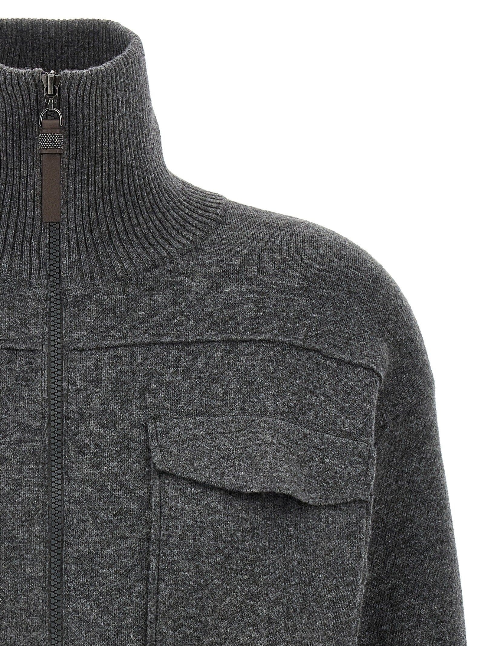 Brunello Cucinelli 'Shiny Zipper Pull' Wool Cardigan