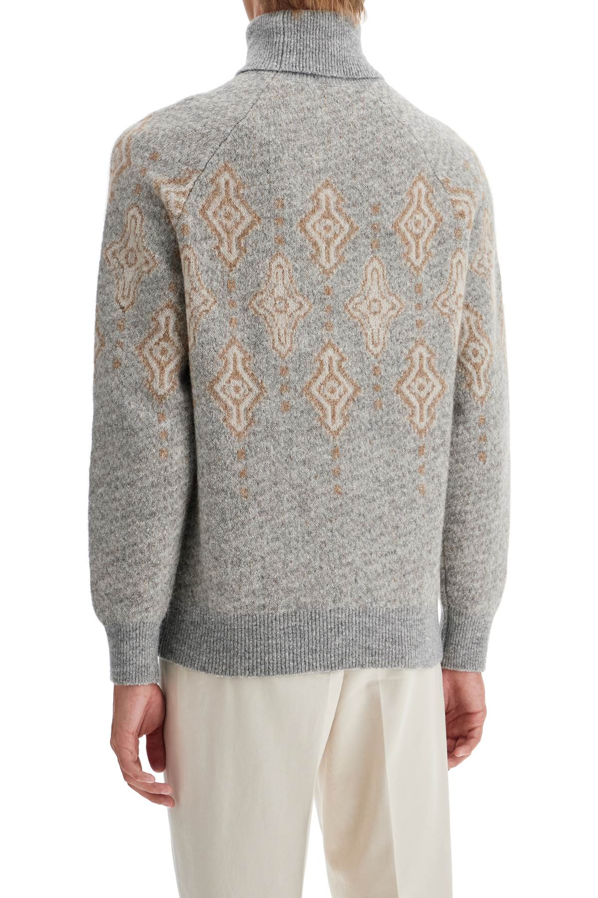 Brunello Cucinelli Geometric Jacquard Turtleneck Sweater Grey