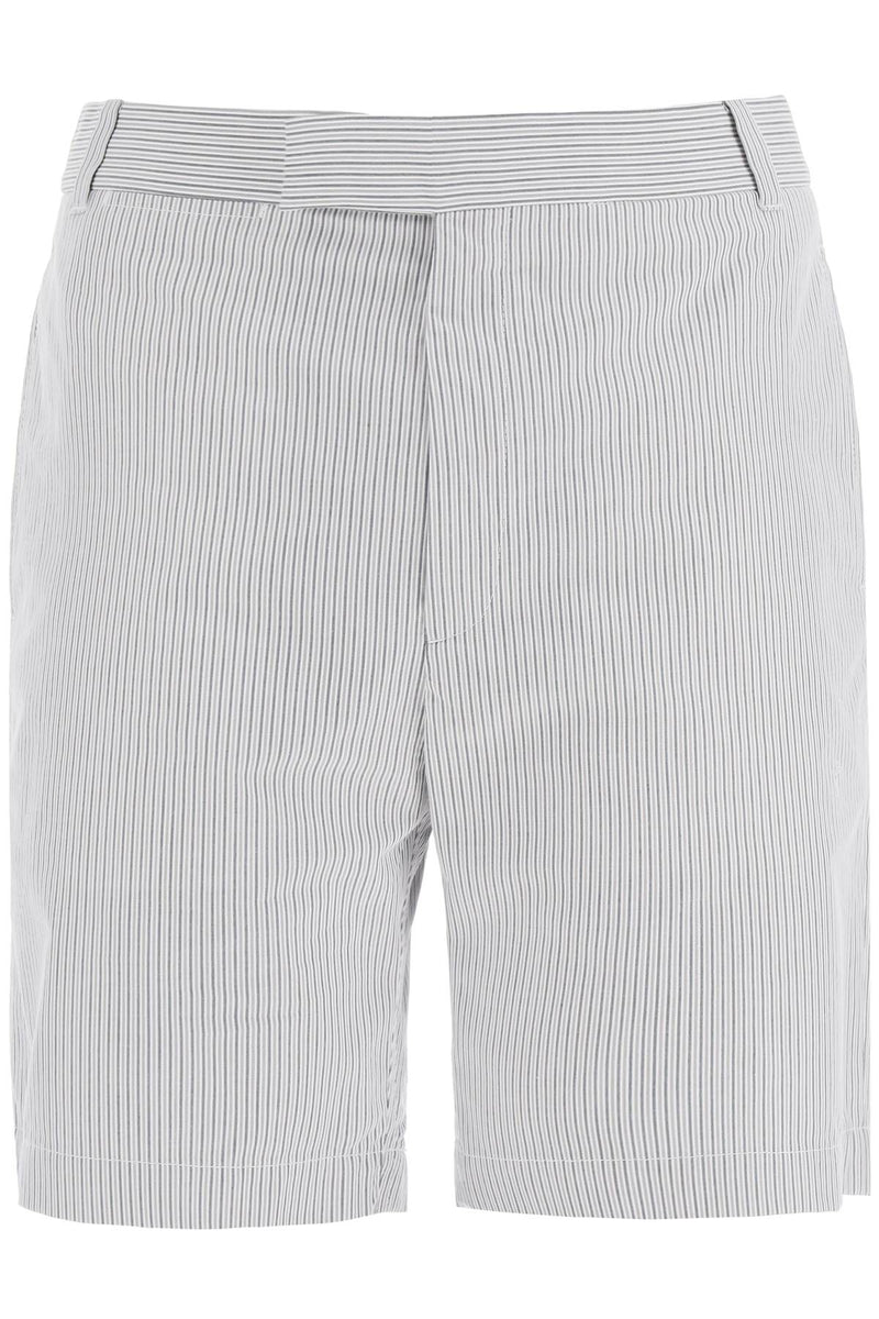 Thom Browne Striped Cotton Bermuda Shorts For Men Grey