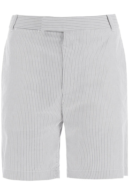 Thom Browne Striped Cotton Bermuda Shorts For Men Grey