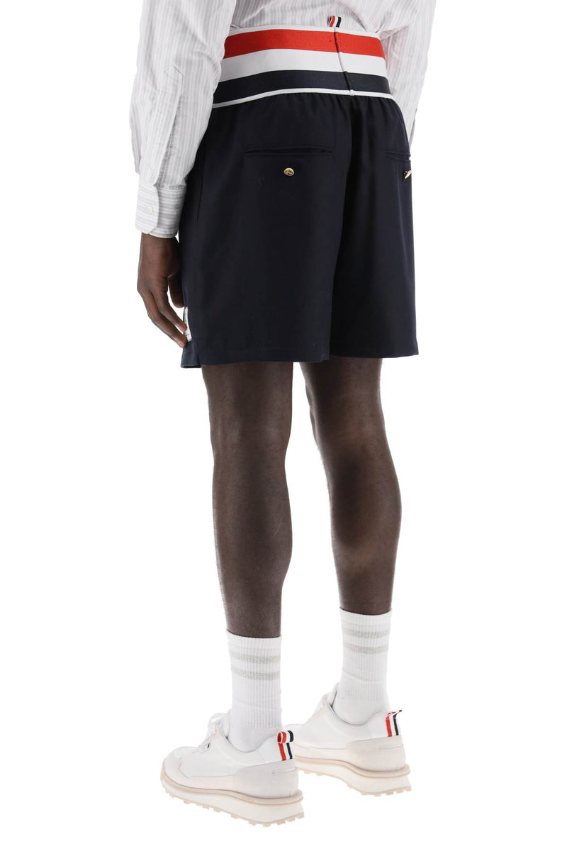 Thom Browne Elastic Waistband Bermuda Shorts In Blue