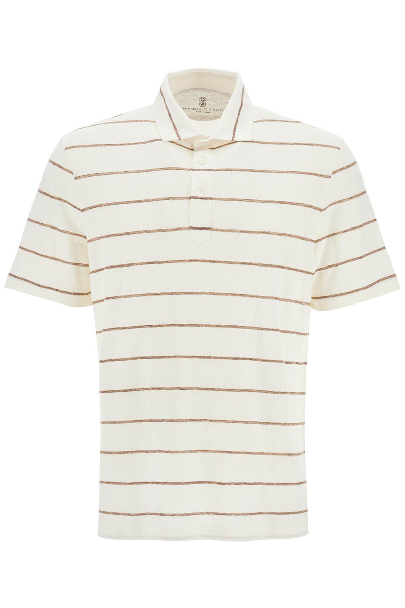 Brunello Cucinelli Striped Linen And Cotton Polo Shirt White