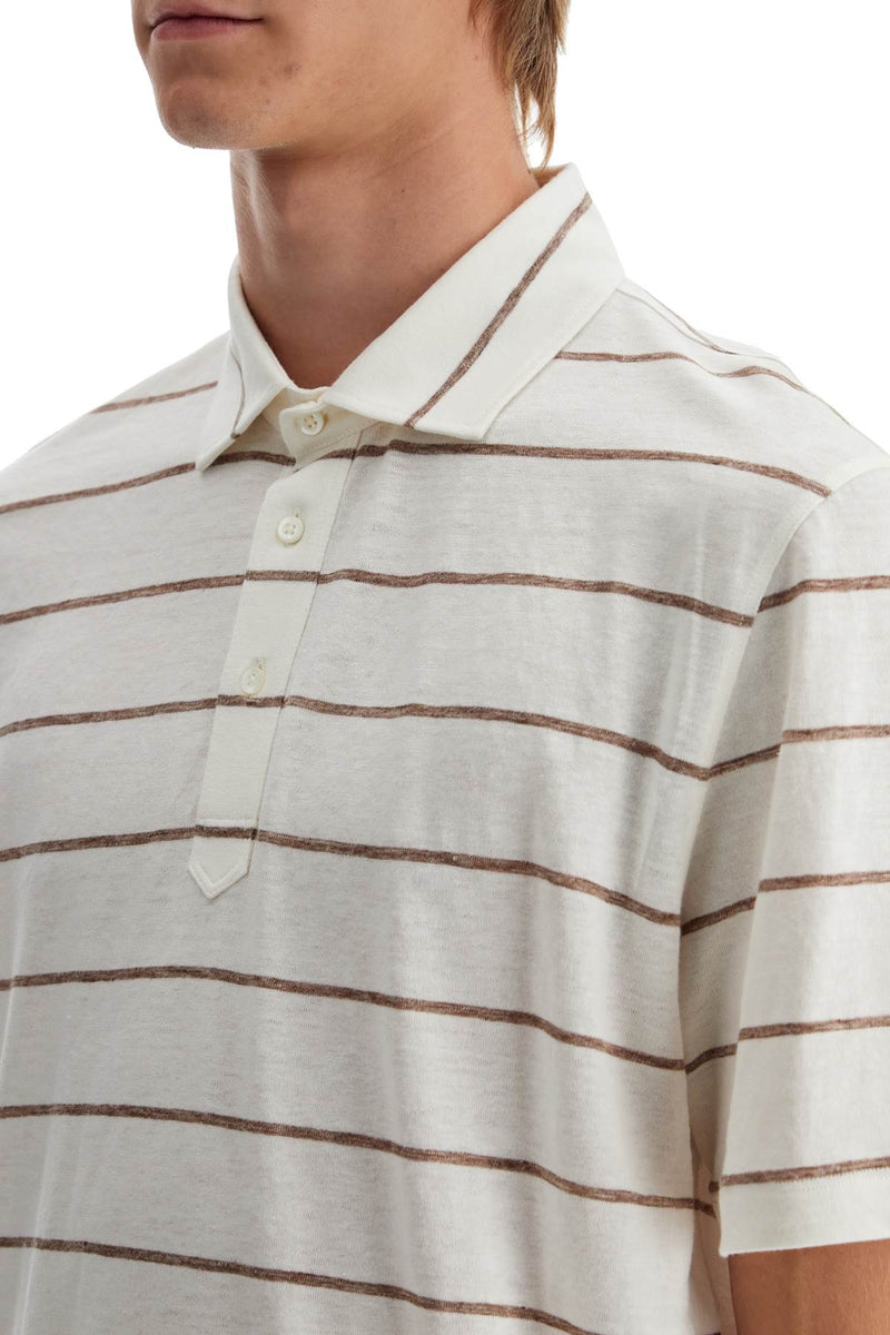 Brunello Cucinelli Striped Linen And Cotton Polo Shirt White