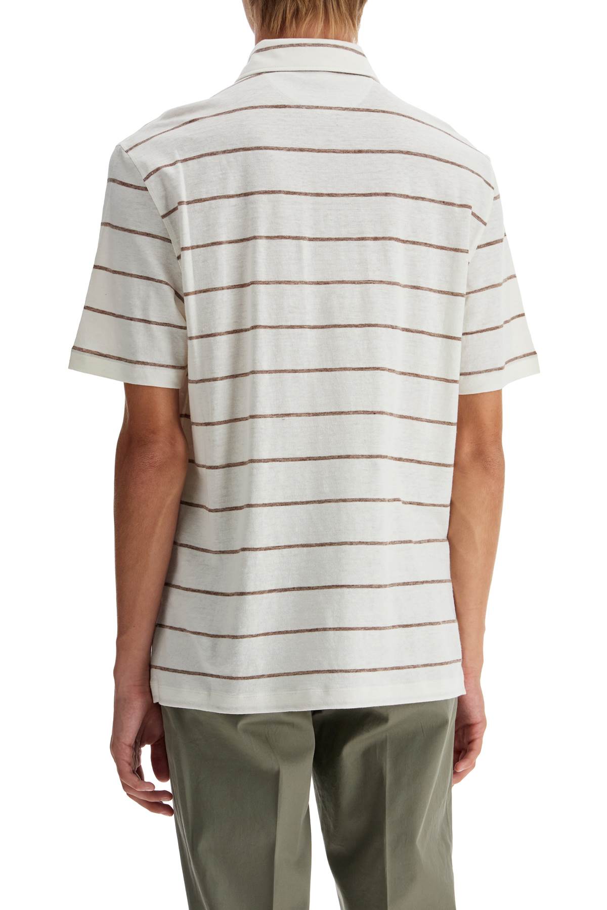 Brunello Cucinelli Striped Linen And Cotton Polo Shirt White