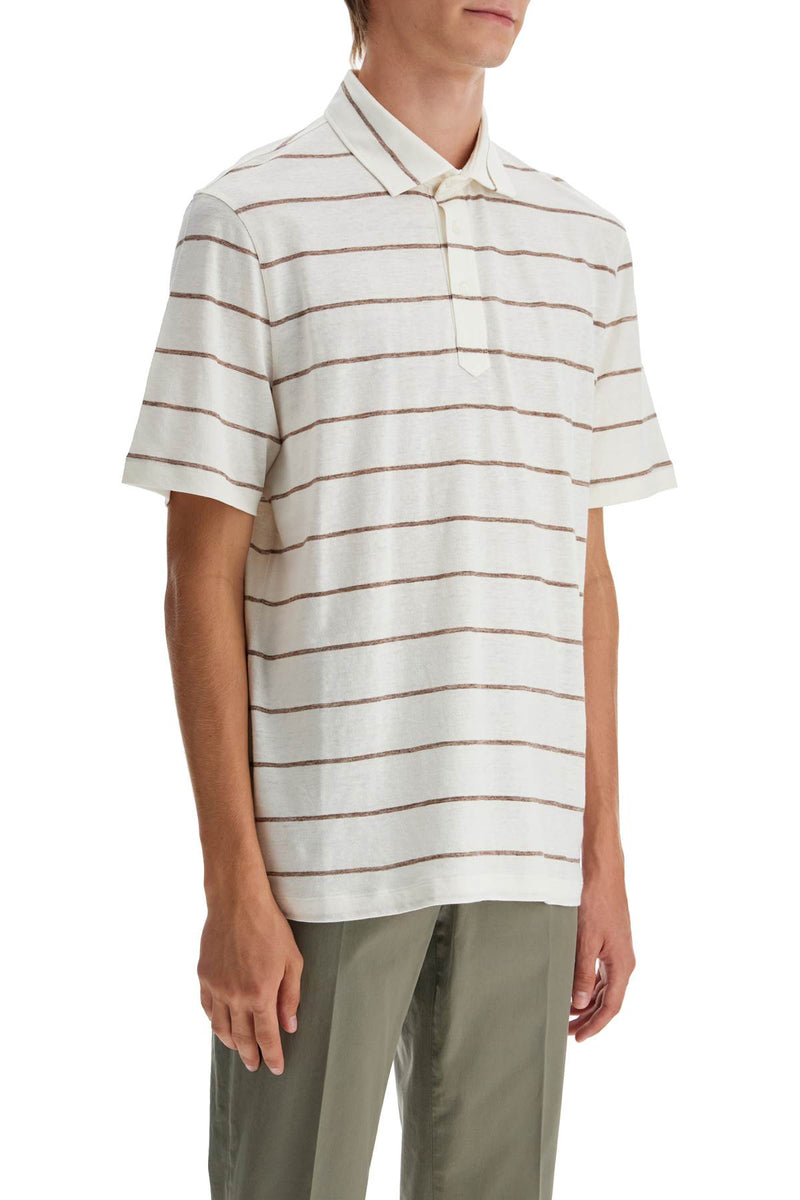 Brunello Cucinelli Striped Linen And Cotton Polo Shirt White